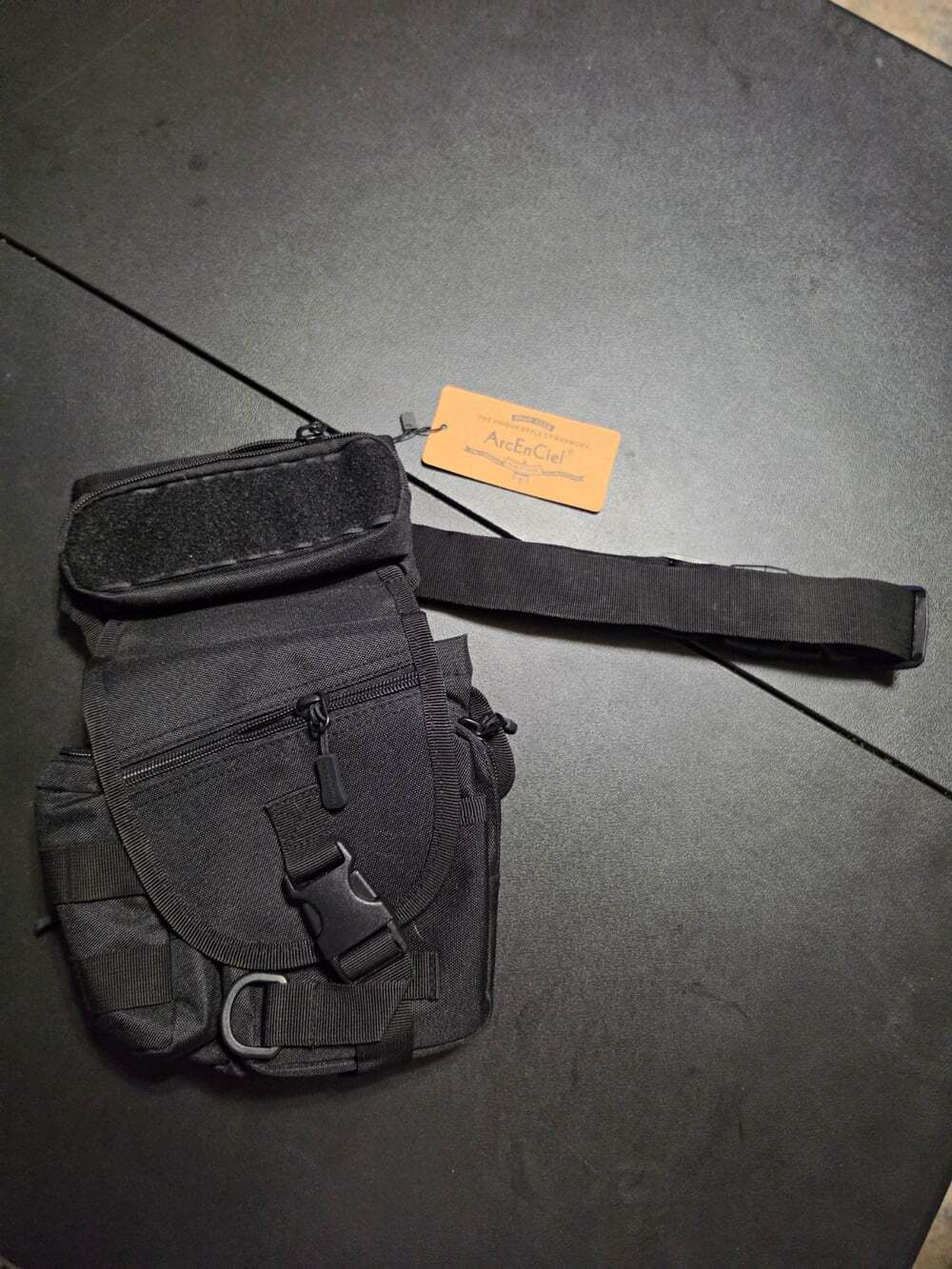 ArcEnCiel Black Tactical Gear Bag MOLLE Nylon Zip Buckle Hook & Loop